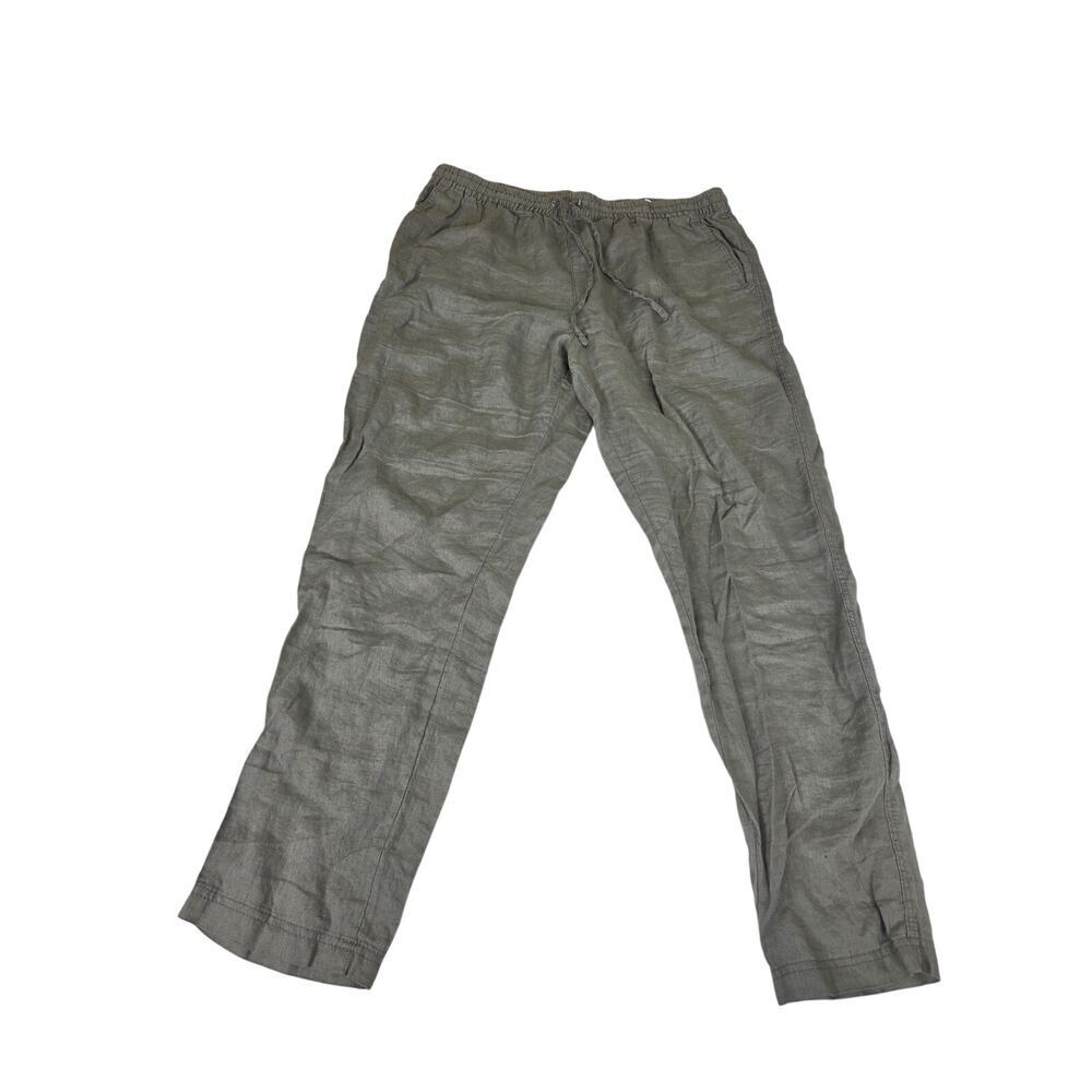 H & M Olive Green Linen Pants Elastic Waist Drawstring Large
